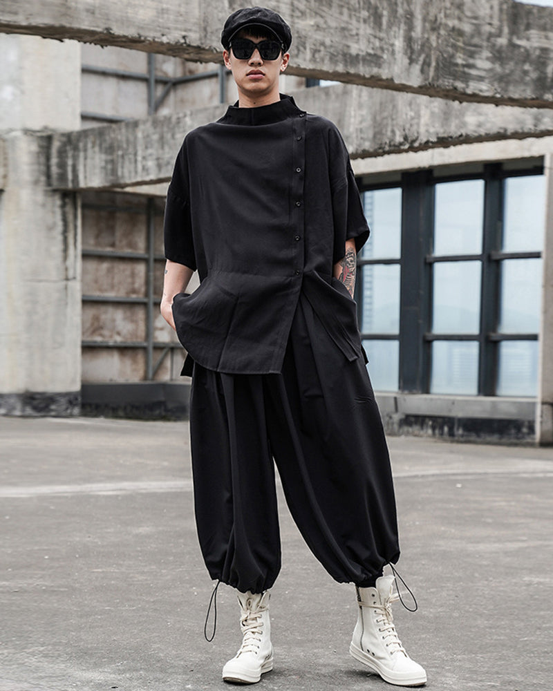 Japanese Relaxed Standing Collar Techwear Shirt