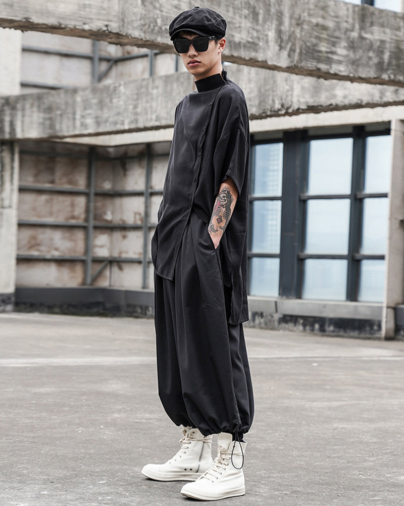 Japanese Relaxed Standing Collar Techwear Shirt