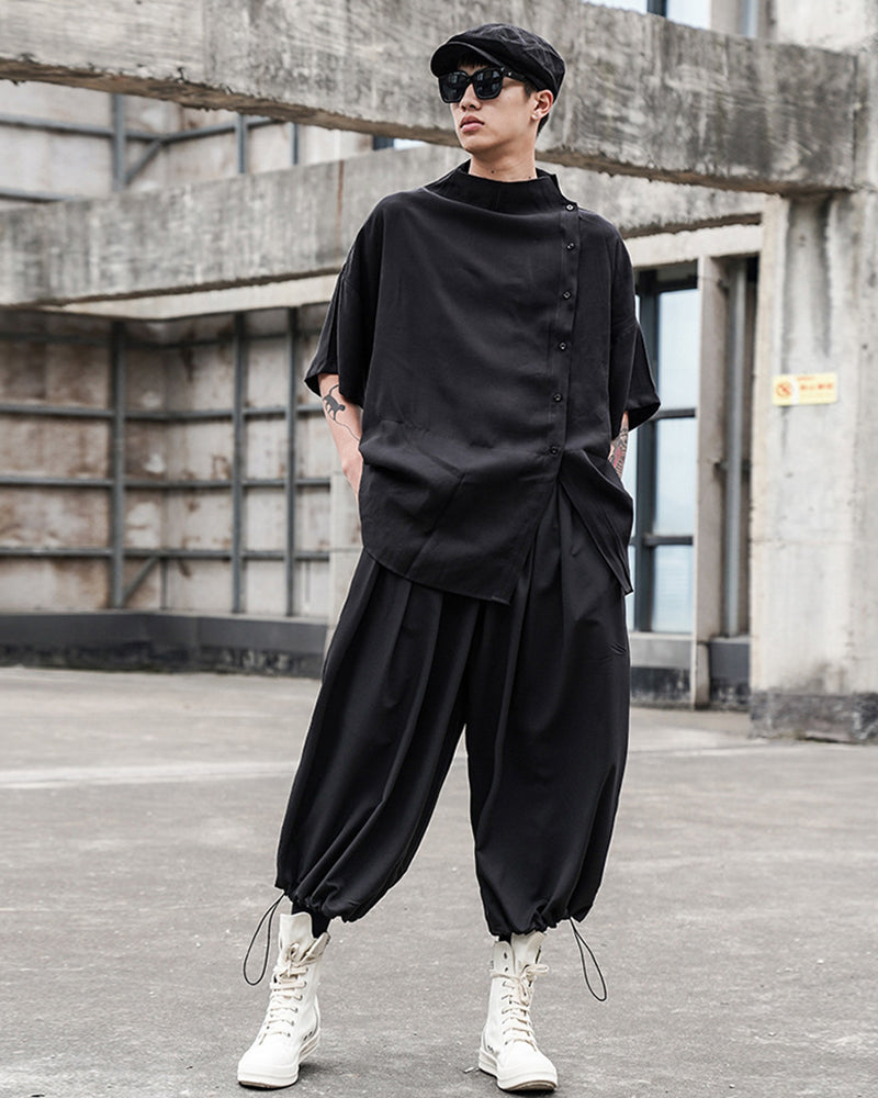 Japanese Relaxed Standing Collar Techwear Shirt
