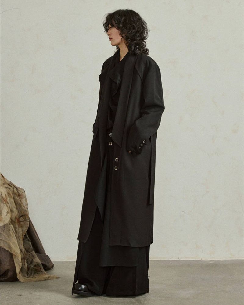 Modern Japanese Style Scarf Collar Long Coat