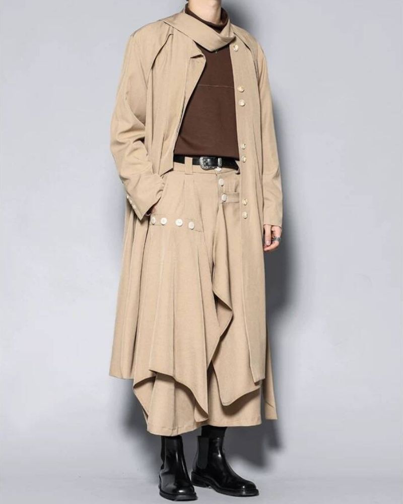 Modern Japanese Style Scarf Collar Long Coat
