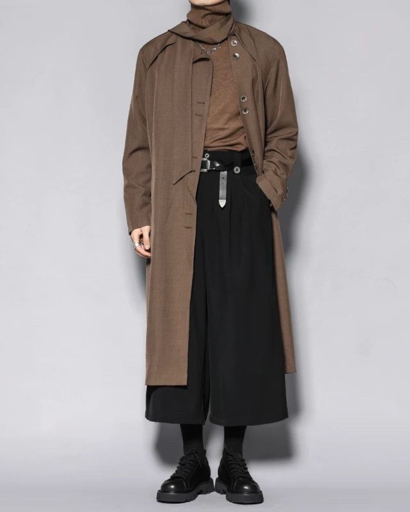 Modern Japanese Style Scarf Collar Long Coat