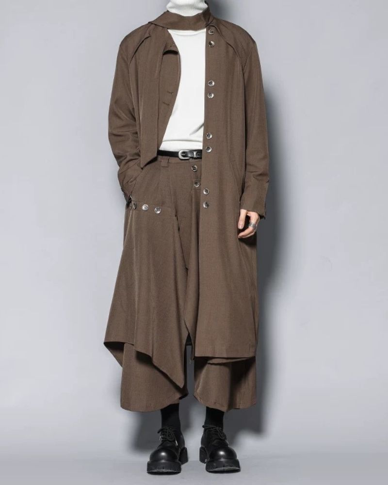 Modern Japanese Style Scarf Collar Long Coat