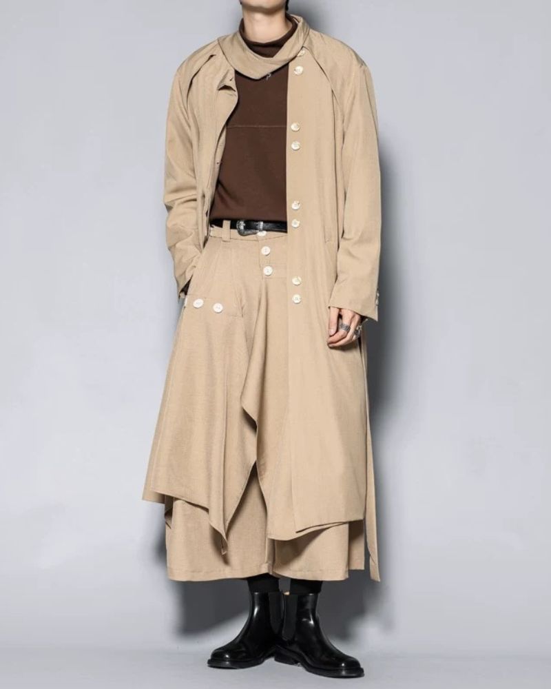 Modern Japanese Style Scarf Collar Long Coat