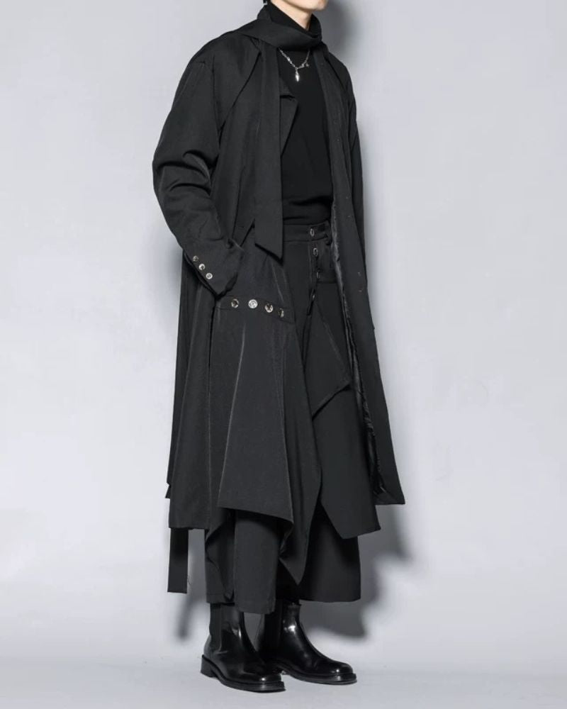 Modern Japanese Style Scarf Collar Long Coat