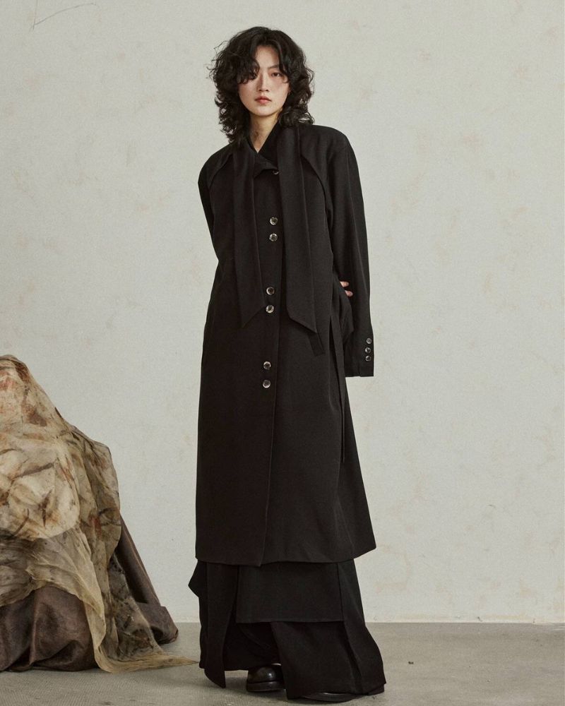 Modern Japanese Style Scarf Collar Long Coat