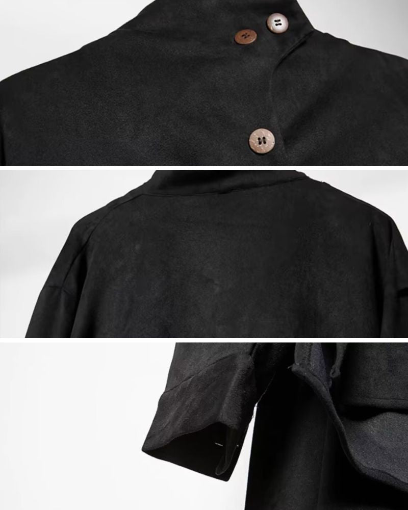 Modern Japanese Shawl Collar Suede Sweatshirt