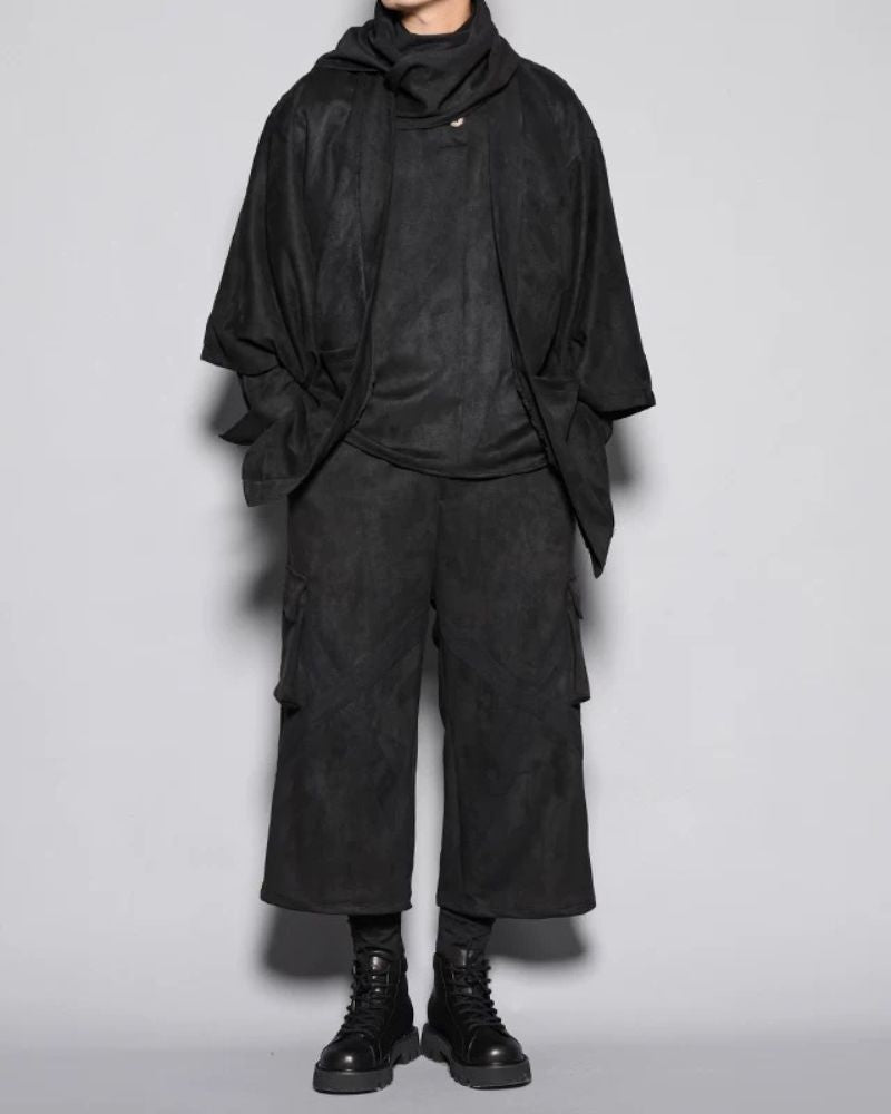 Modern Japanese Shawl Collar Suede Sweatshirt