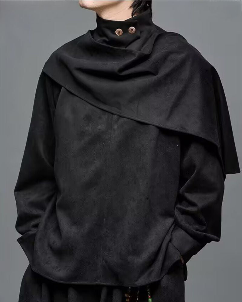 Modern Japanese Shawl Collar Suede Sweatshirt
