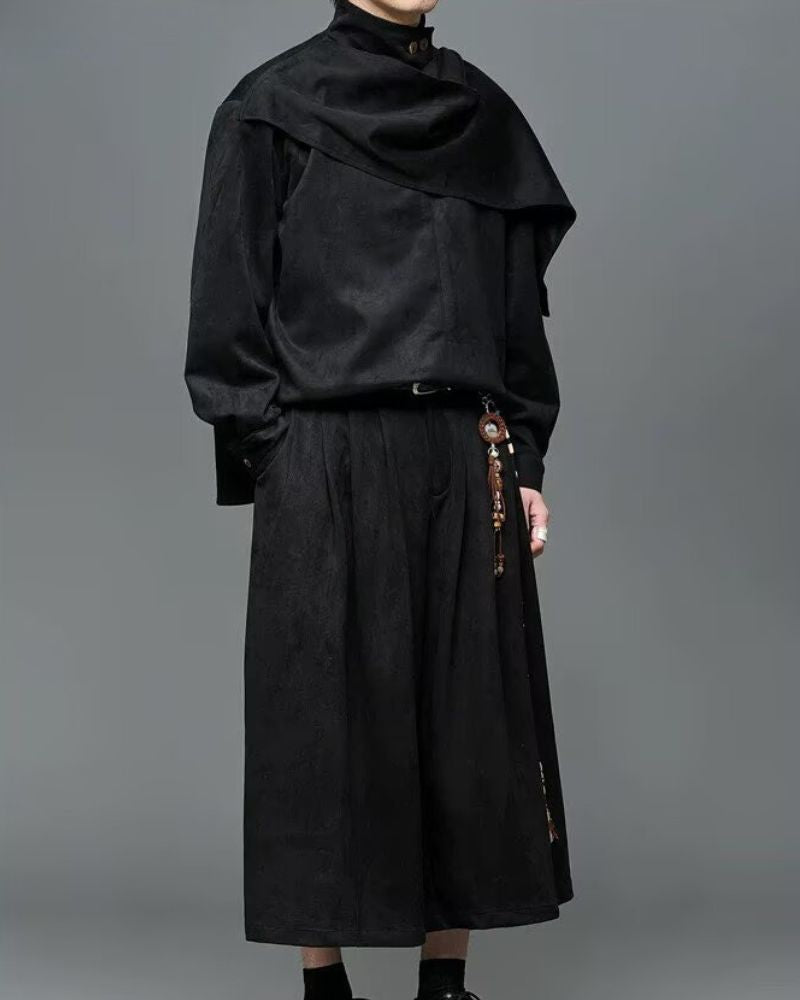 Modern Japanese Shawl Collar Suede Sweatshirt