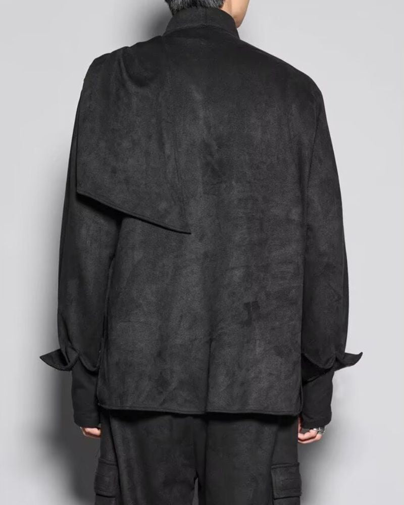 Modern Japanese Shawl Collar Suede Sweatshirt