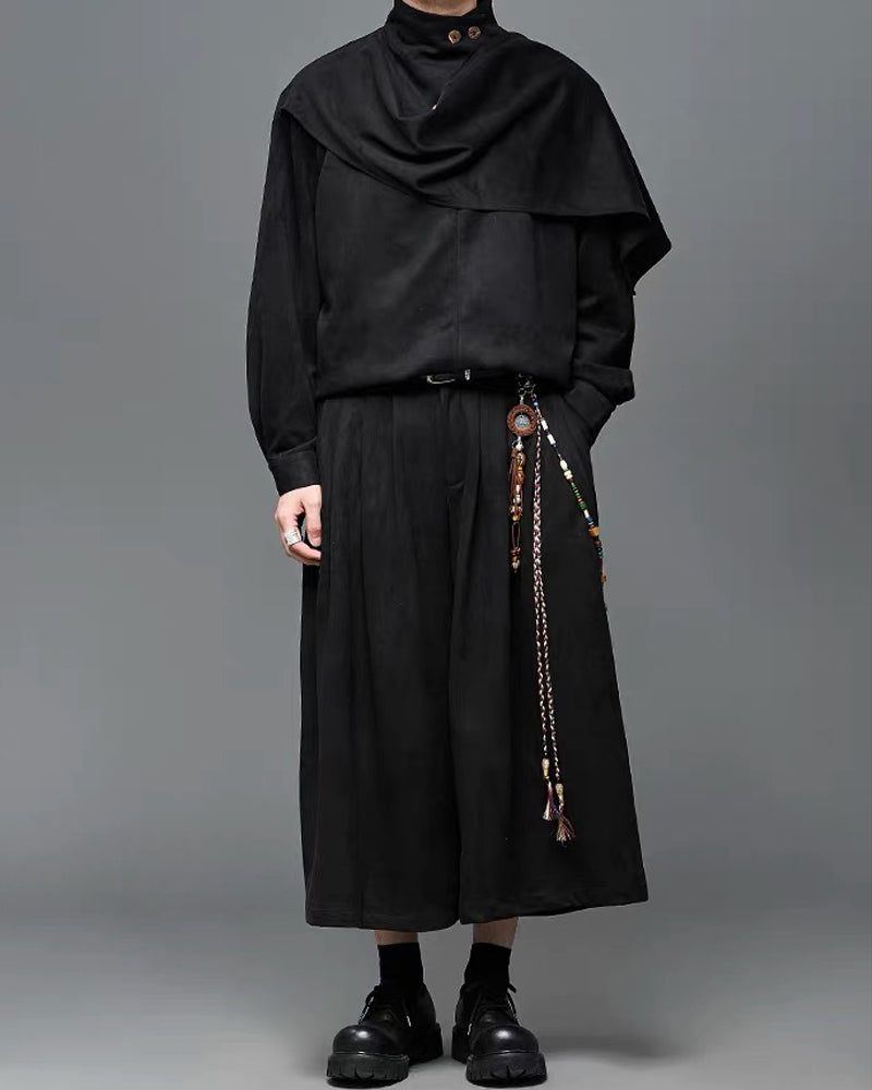 Modern Japanese Shawl Collar Suede Sweatshirt
