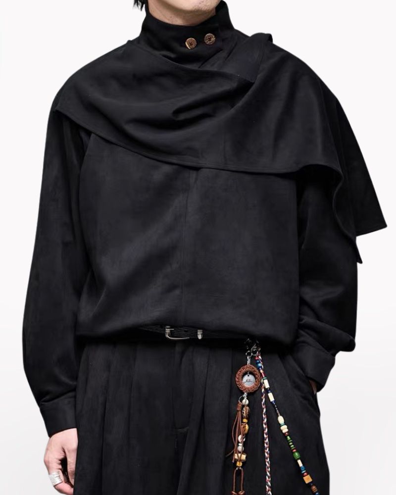 Modern Japanese Shawl Collar Suede Sweatshirt