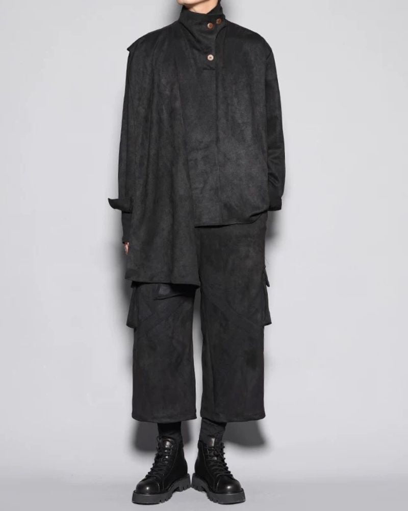 Modern Japanese Shawl Collar Suede Sweatshirt