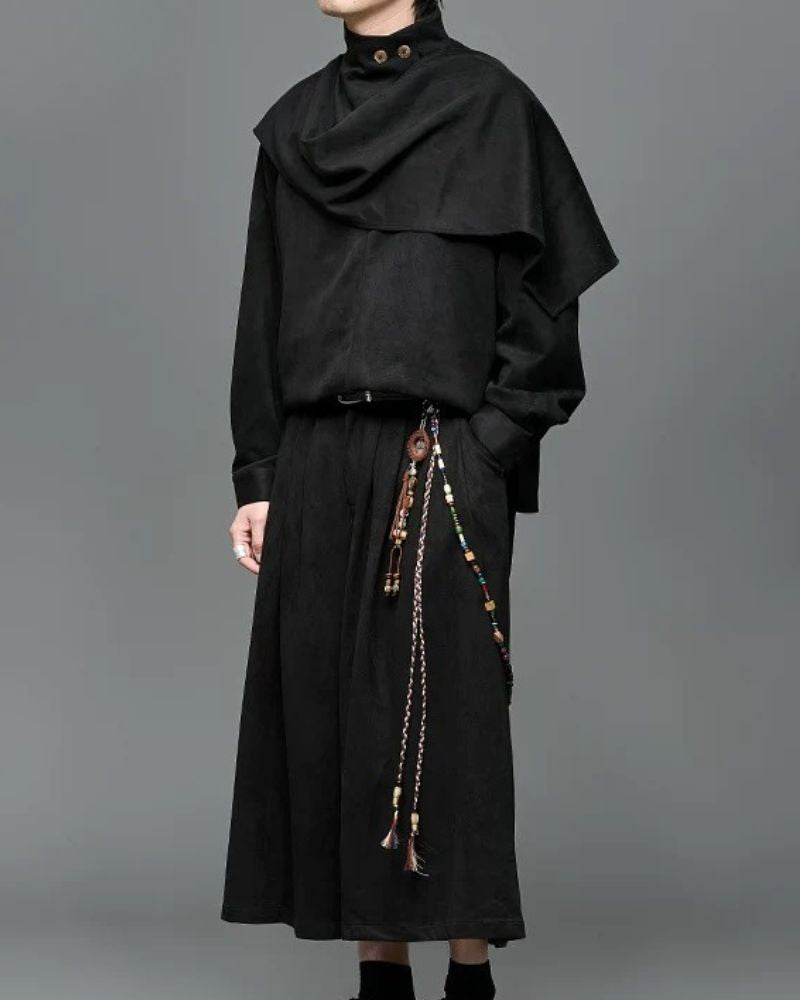 Modern Japanese Shawl Collar Suede Sweatshirt
