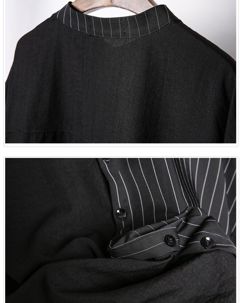 Japanese Style Asymmetrical Striped Patchwork Shirt