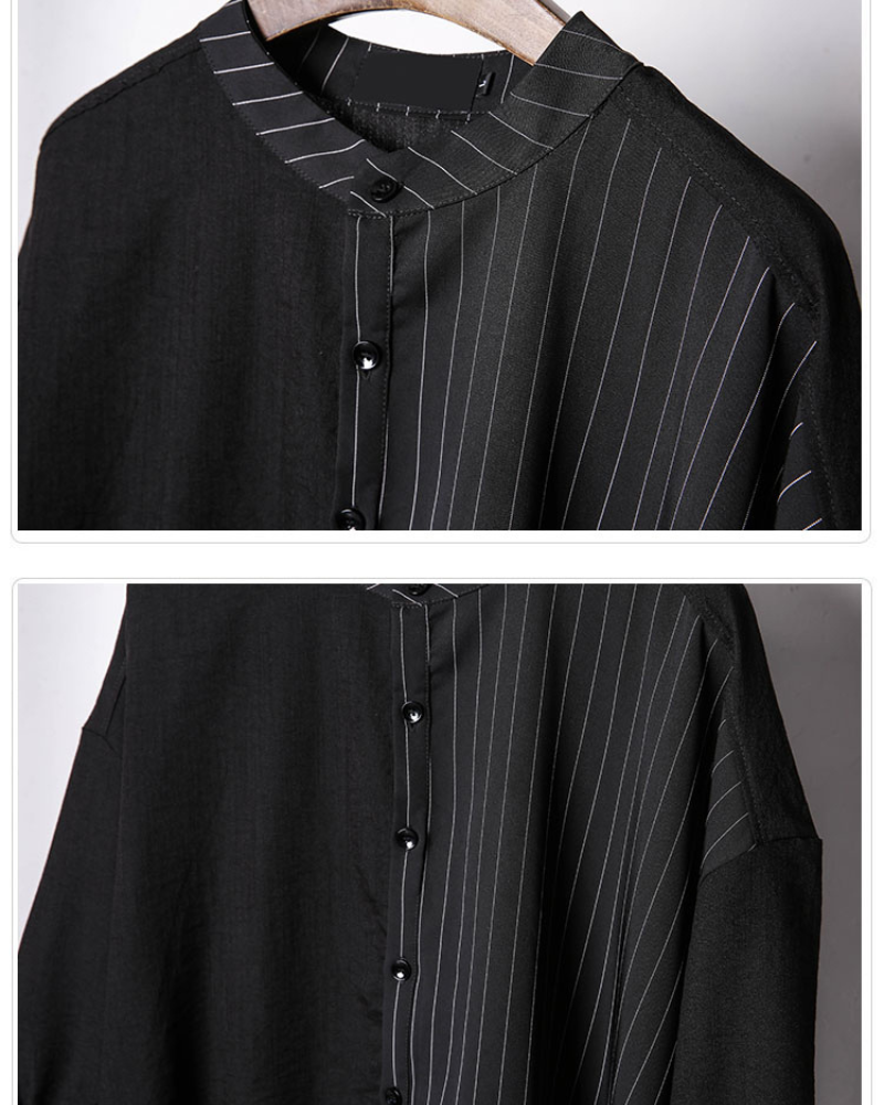 Japanese Style Asymmetrical Striped Patchwork Shirt