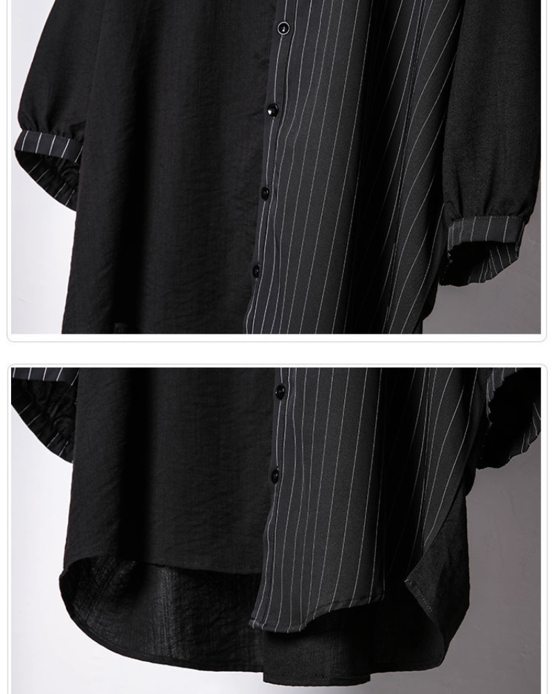 Japanese Style Asymmetrical Striped Patchwork Shirt