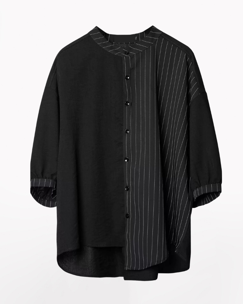 Japanese Style Asymmetrical Striped Patchwork Shirt