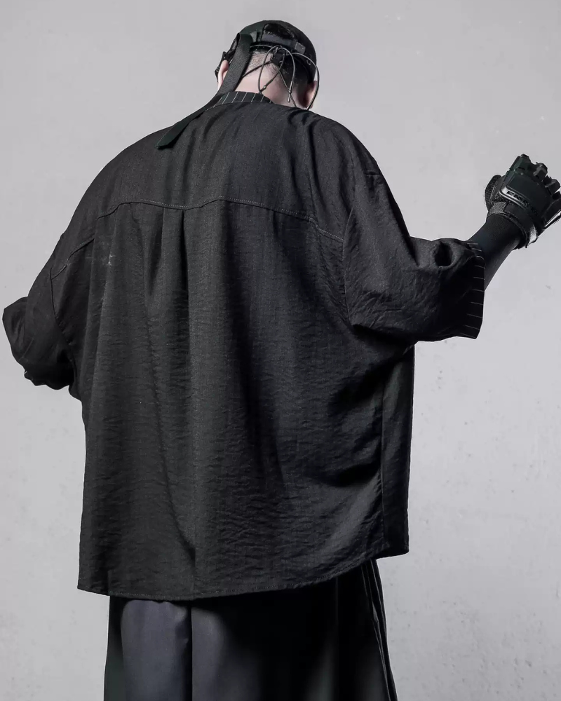 Japanese Style Asymmetrical Striped Patchwork Shirt
