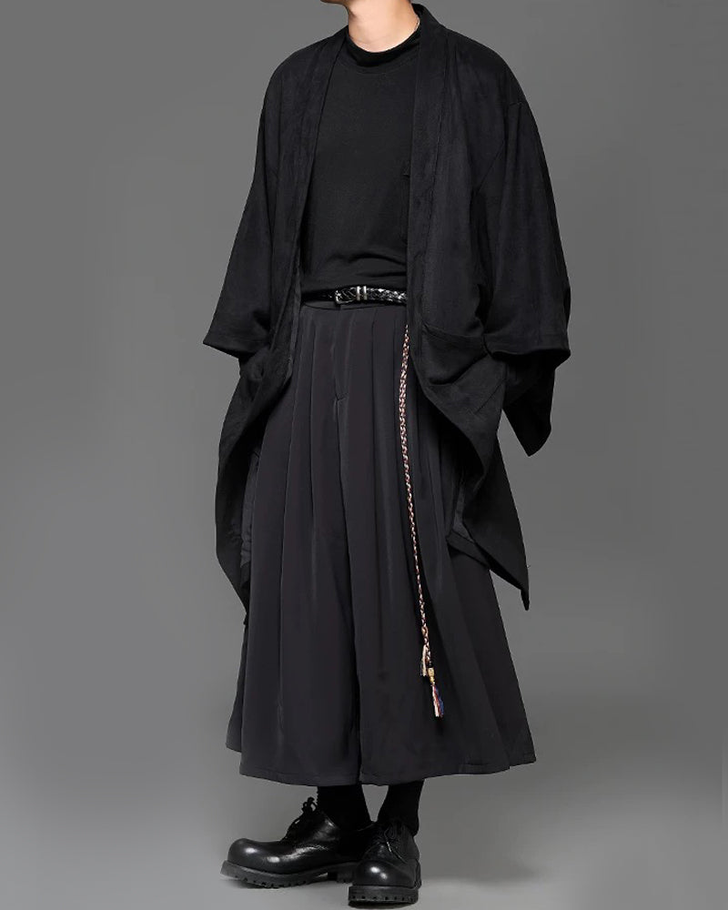 Modern Japanese Suede Long Kimino Jacket