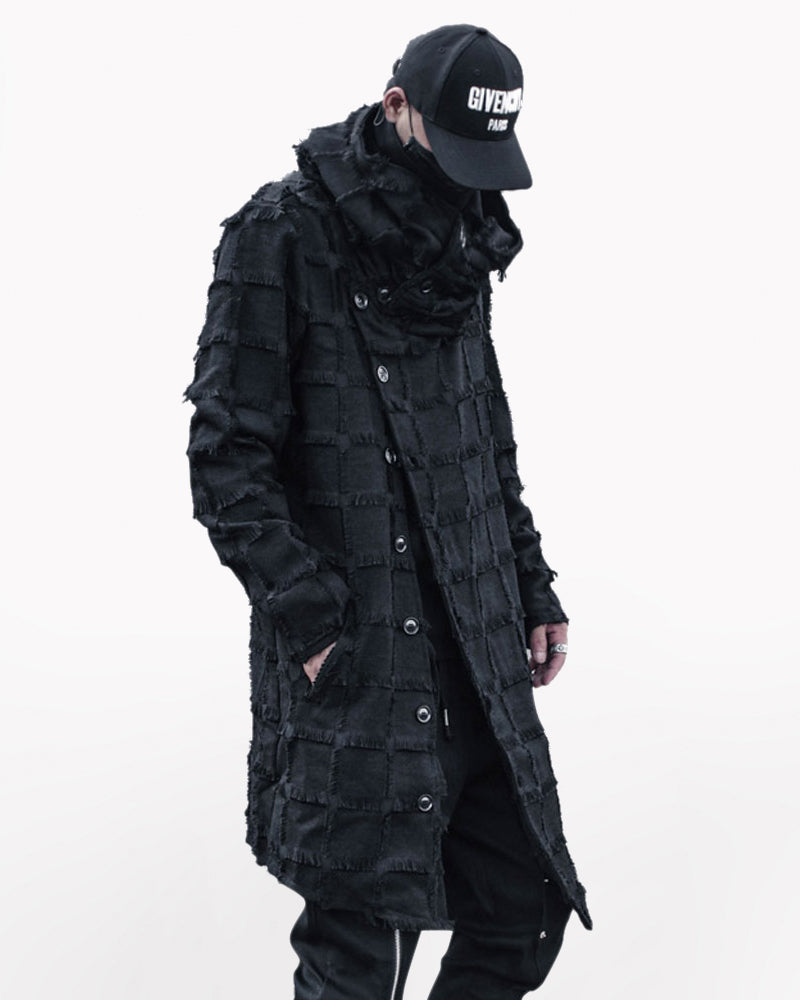 Streetwear Stripe Lattice Fringe Long Coat