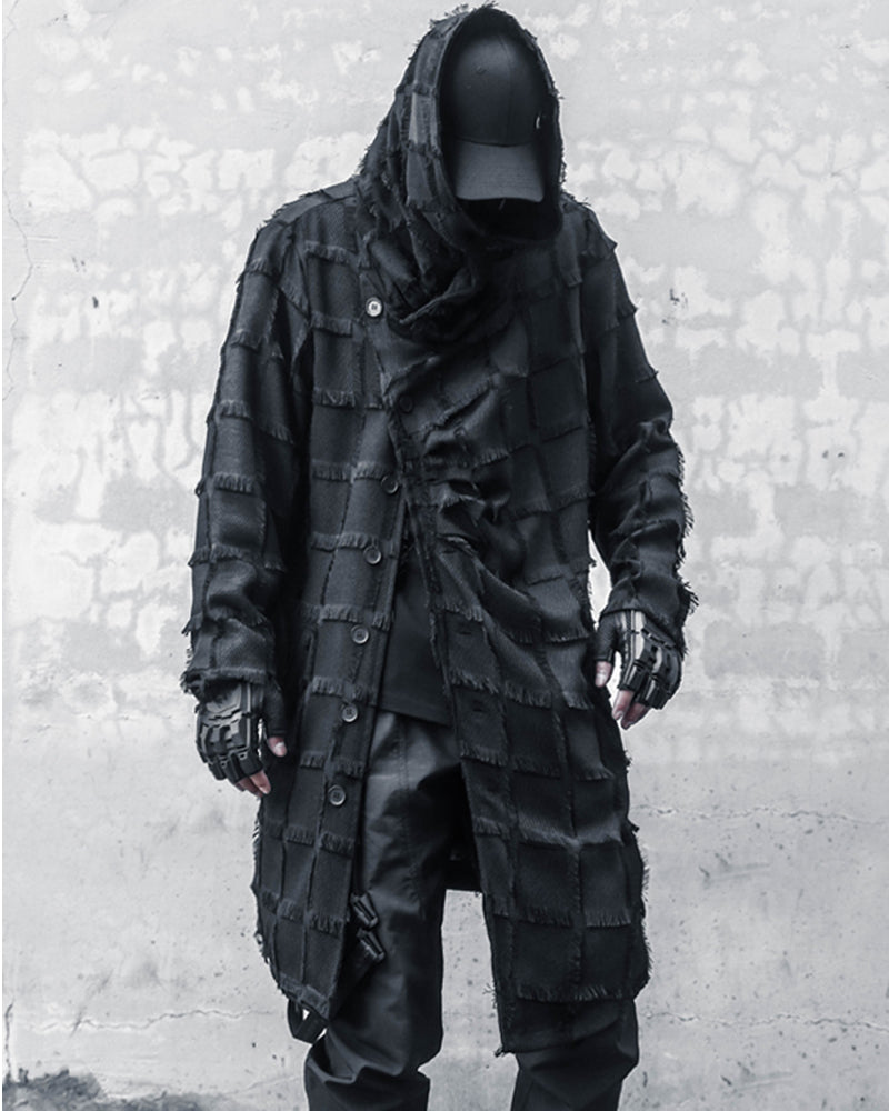 Streetwear Stripe Lattice Fringe Long Coat