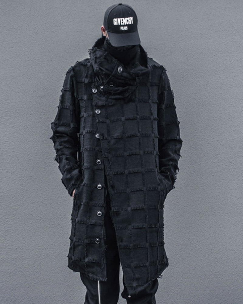 Streetwear Stripe Lattice Fringe Long Coat