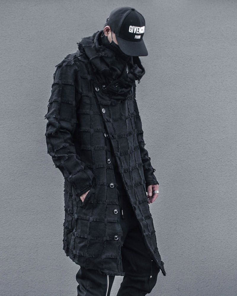Streetwear Stripe Lattice Fringe Long Coat
