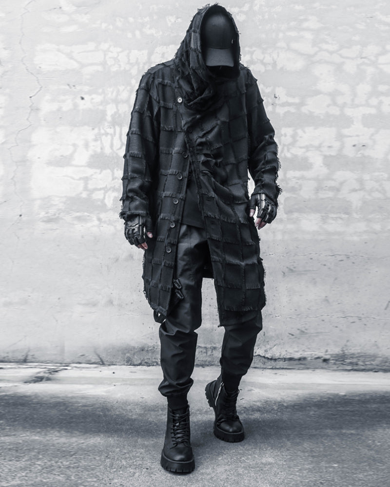 Streetwear Stripe Lattice Fringe Long Coat