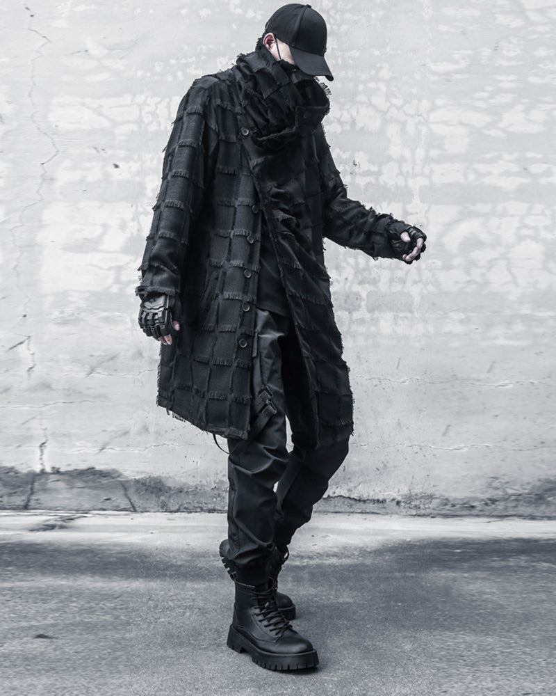 Streetwear Stripe Lattice Fringe Long Coat