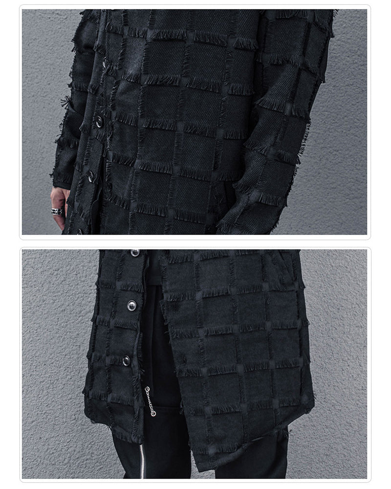 Streetwear Stripe Lattice Fringe Long Coat