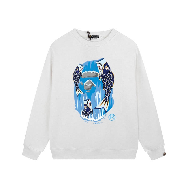 A BATHING APE Fish Camo Ape Head Graphic Crewneck Sweatshirt