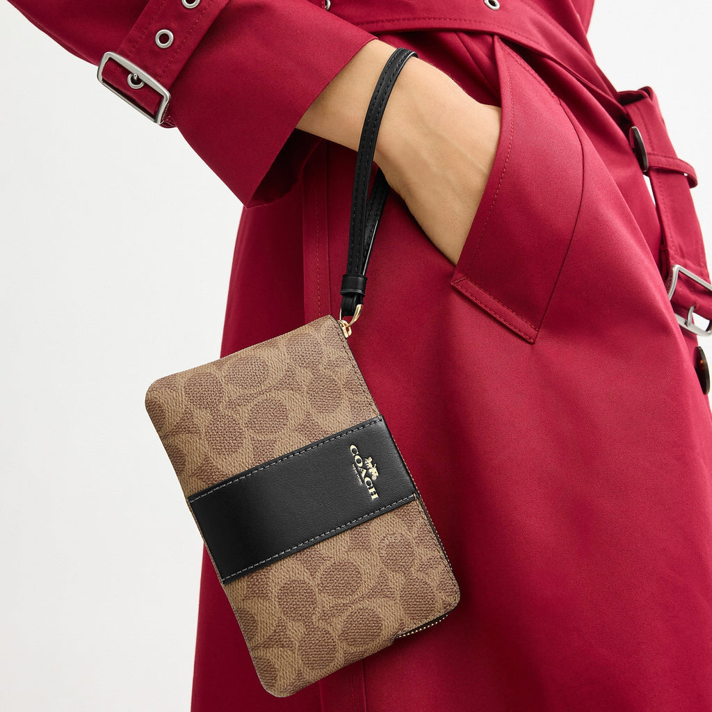 Coach Outlet Corner Zip Wristlet In Signature Canvas With Stripe