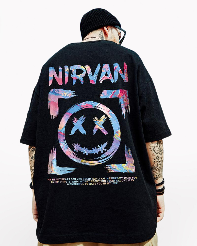 Oversize Streetwear Smiley Face Graphic T-Shirt