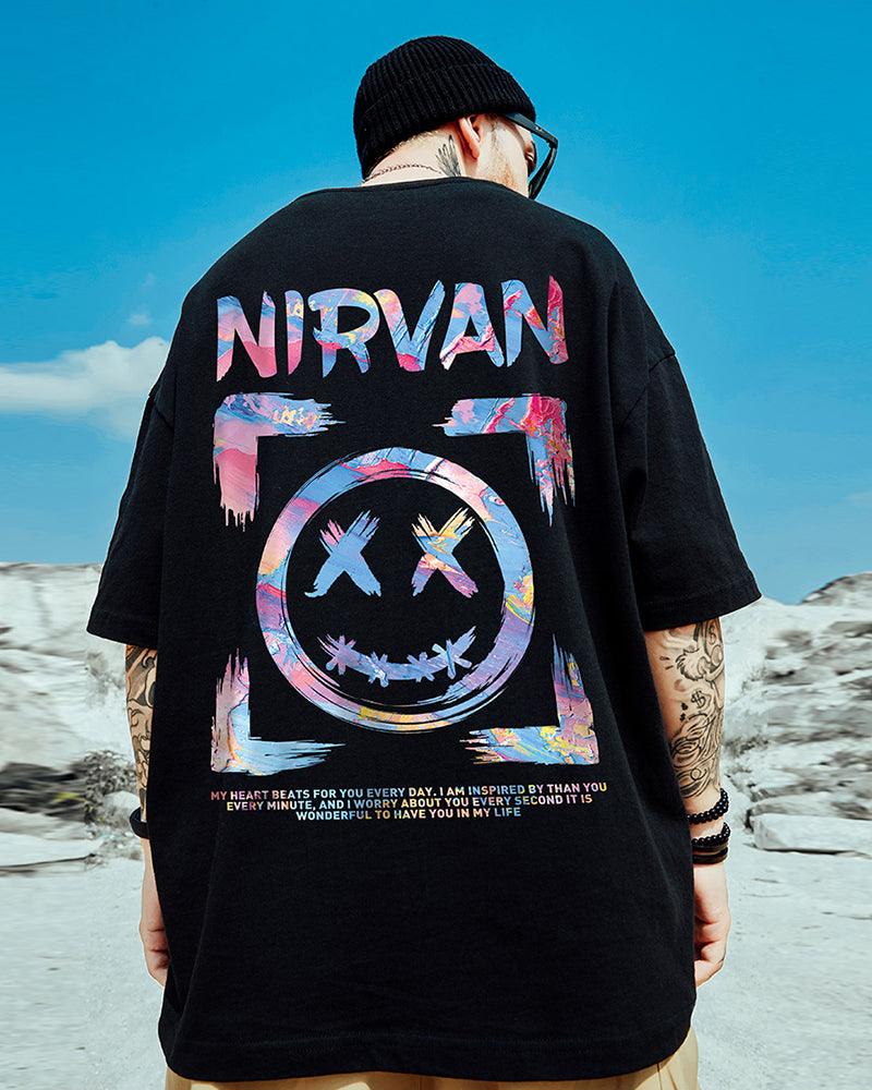 Oversize Streetwear Smiley Face Graphic T-Shirt