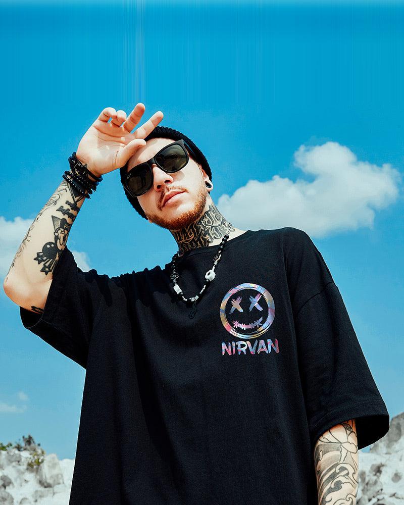 Oversize Streetwear Smiley Face Graphic T-Shirt