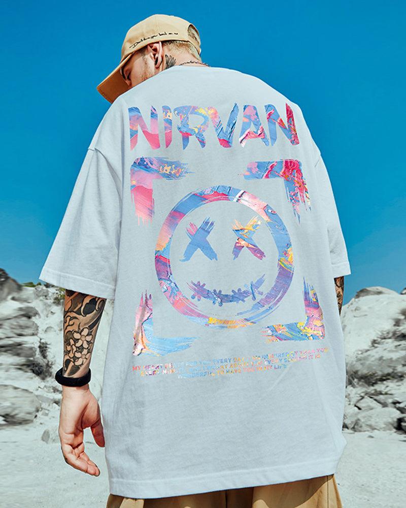 Oversize Streetwear Smiley Face Graphic T-Shirt