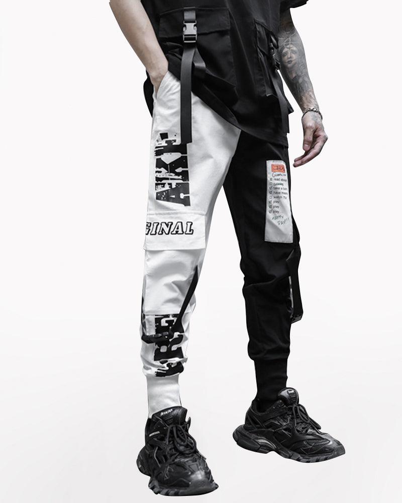 Techwear Ribbon Black and White Pants