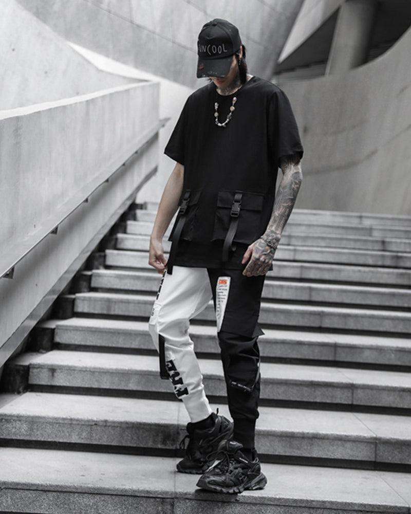 Techwear Ribbon Black and White Pants