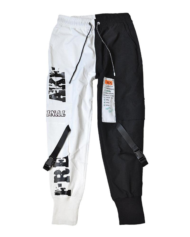 Techwear Ribbon Black and White Pants