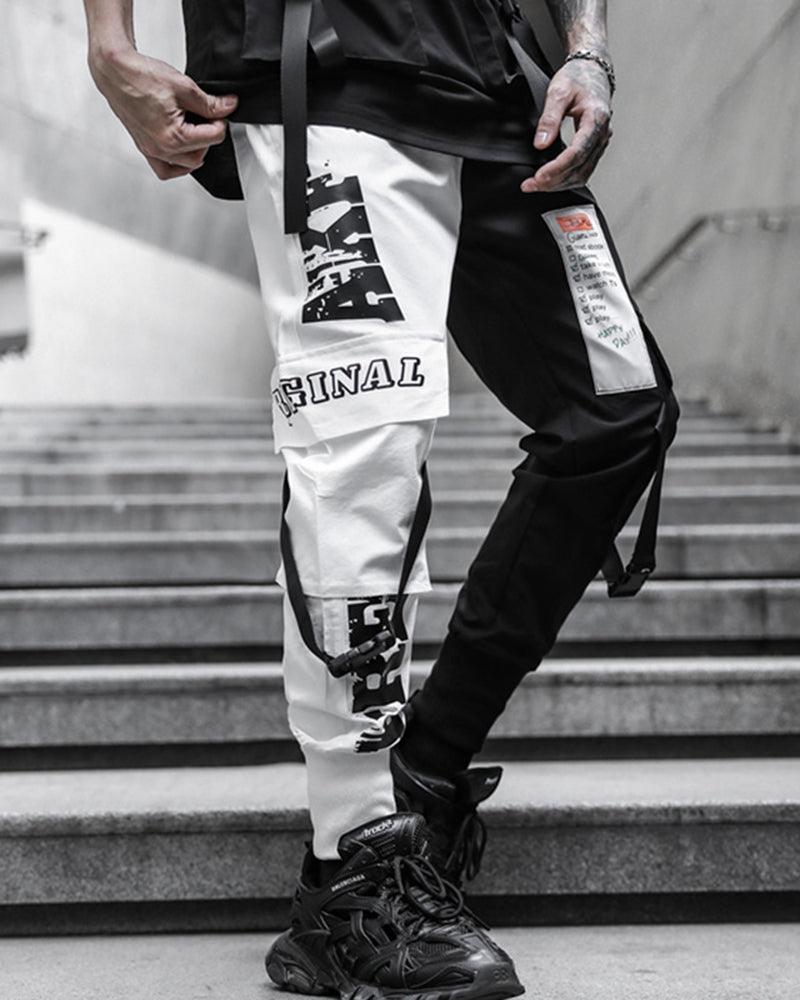 Techwear Ribbon Black and White Pants