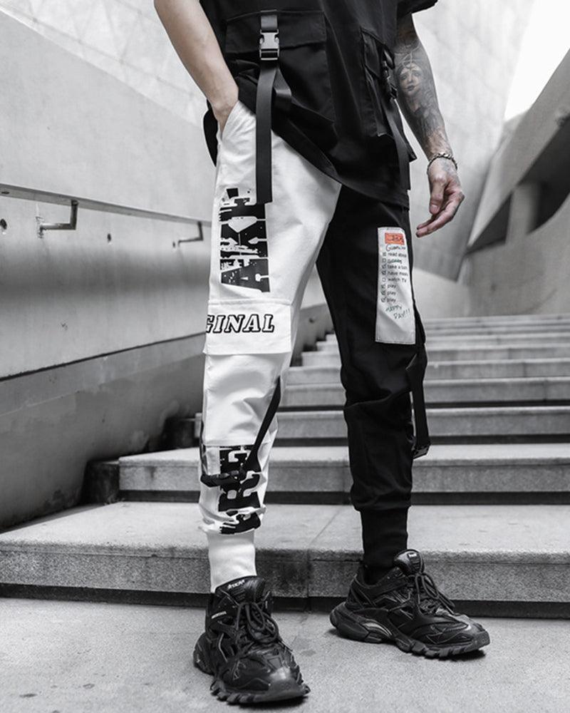 Techwear Ribbon Black and White Pants
