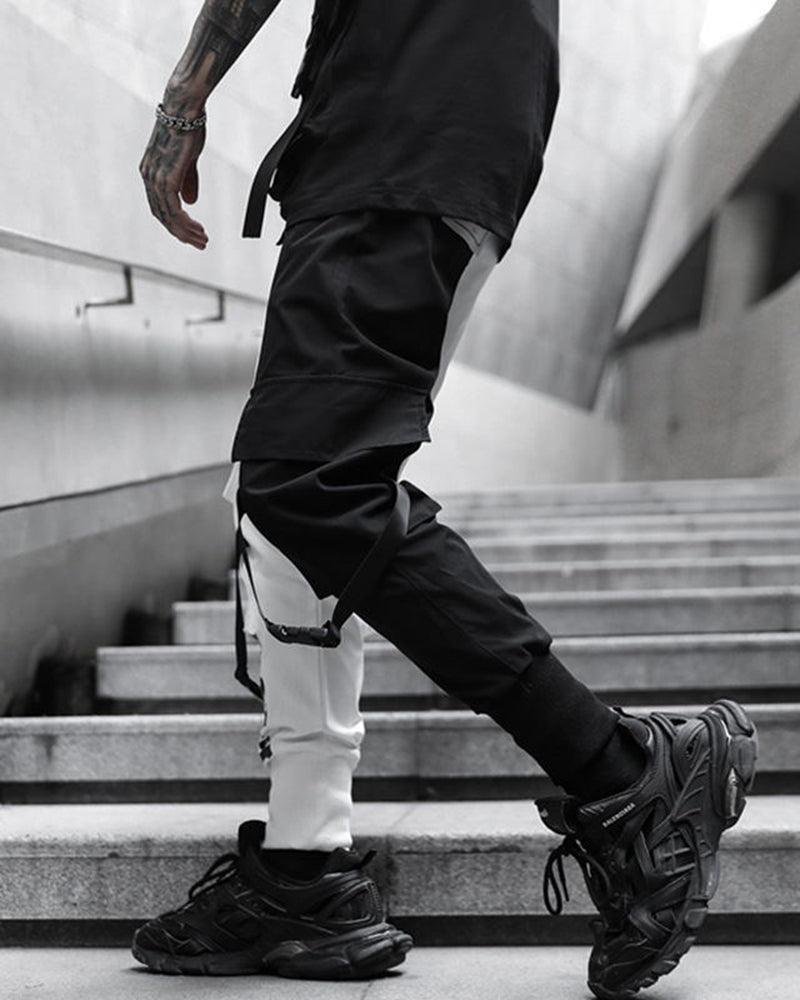 Techwear Ribbon Black and White Pants