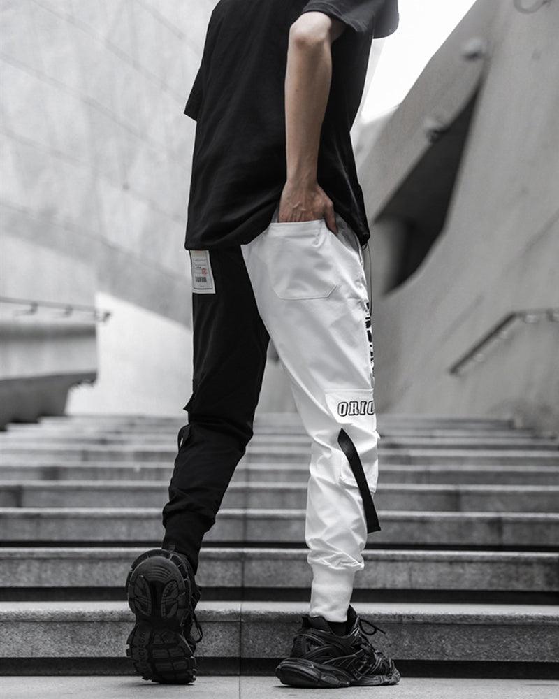 Techwear Ribbon Black and White Pants