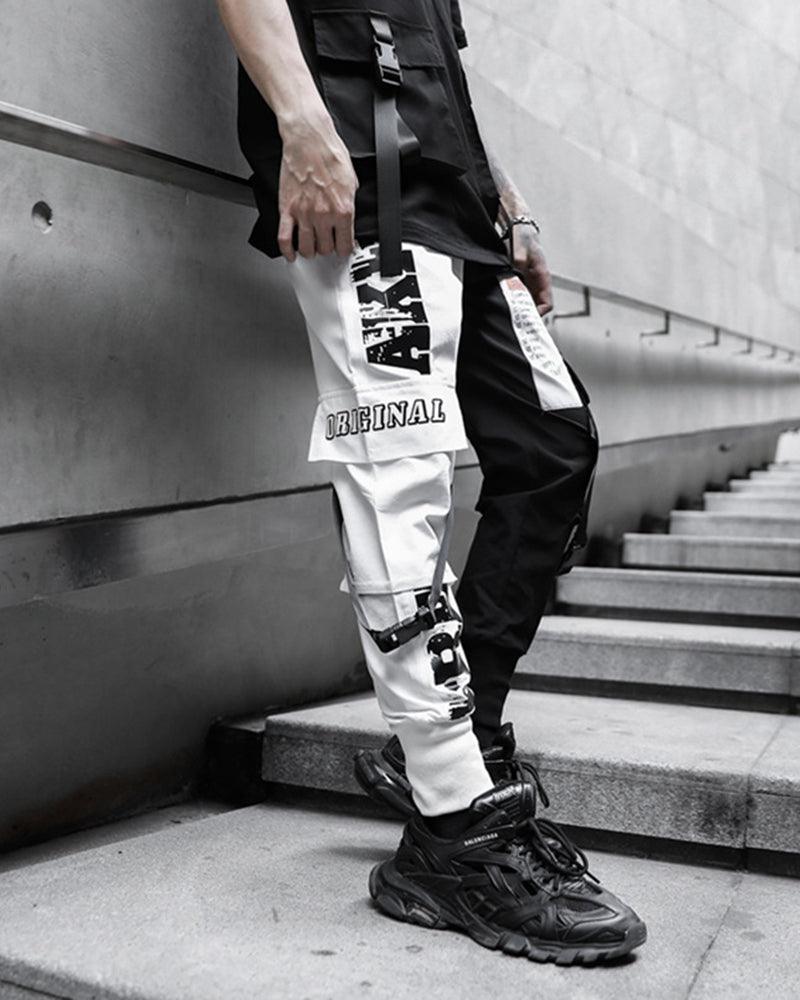 Techwear Ribbon Black and White Pants