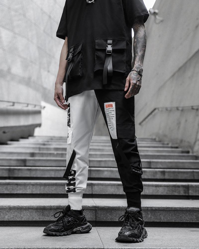Techwear Ribbon Black and White Pants