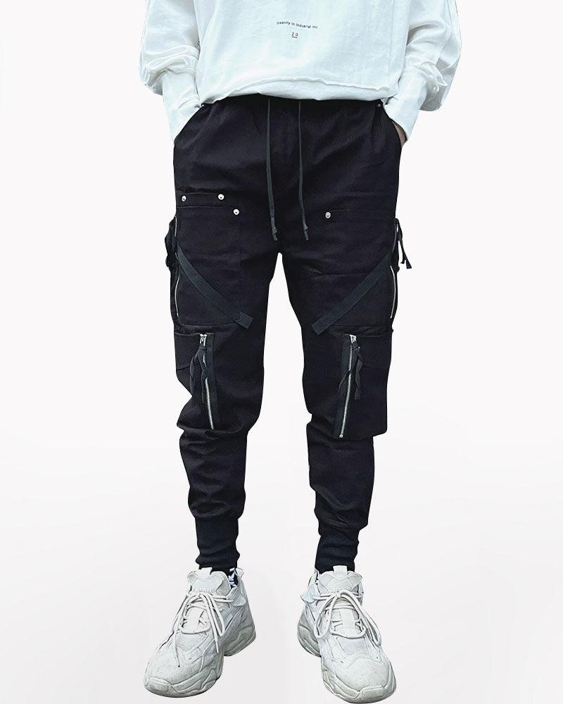 Techwear Black Slim Cargo Jogger Pants