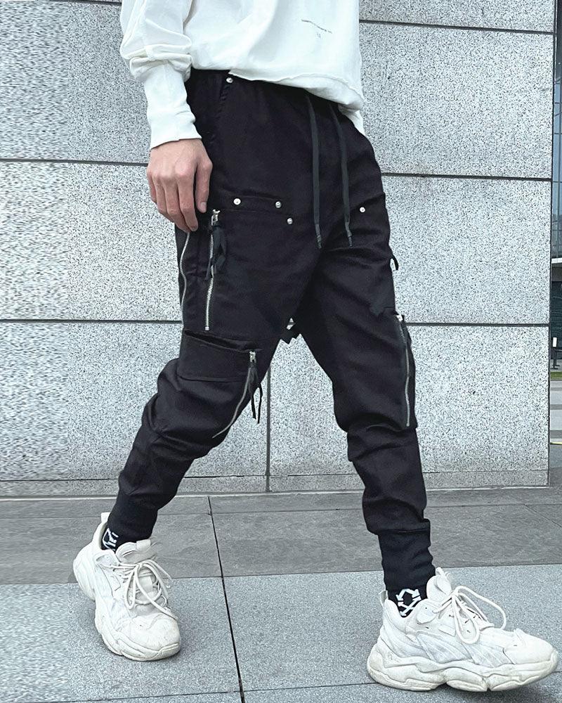 Techwear Black Slim Cargo Jogger Pants