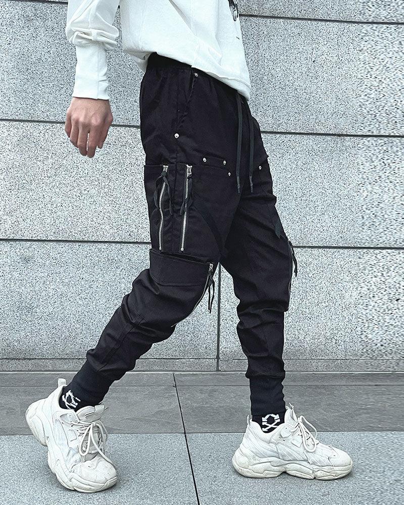 Techwear Black Slim Cargo Jogger Pants